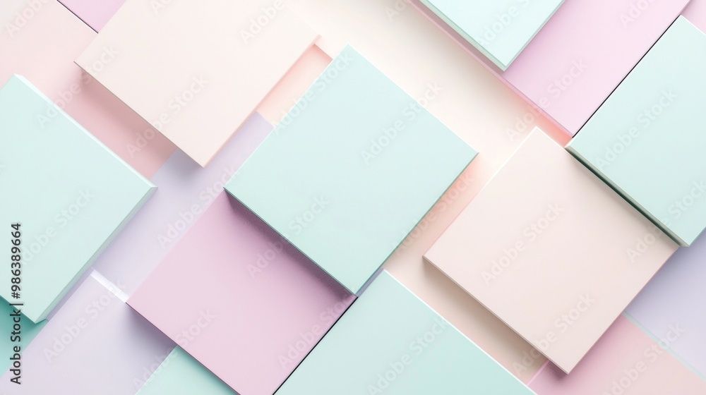 Poster geometric shapes forming a repeating pattern of overlapping squares in a minimalist style with a mod