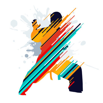 stylized vector illustration of shorinji kempo martial arts sports athlete silhouette. shorinji kempo sports. illustration of a martial arts competition event. silhouette of a martial arts athlete	