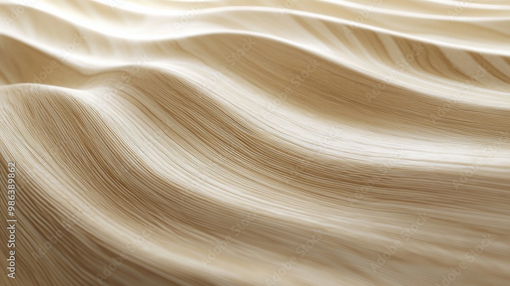 Poster beige fabric is forming soft smooth wavy shapes. the fabric is illuminated with a soft light, enhanc
