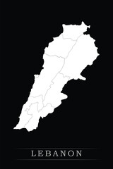 White political maps of Lebanon isolated on black background.
