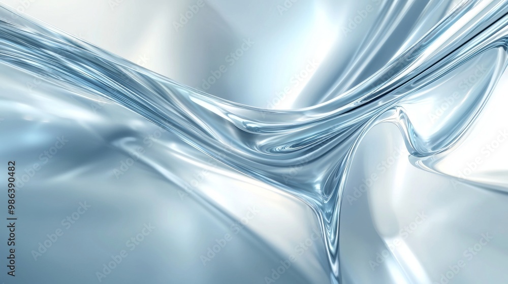 Poster abstract background with metallic blue liquid flowing and forming wavy shapes, creating a sense of e
