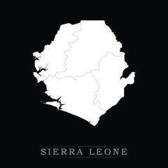 White political maps of Sierra leone isolated on black background.
