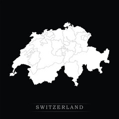 Obraz premium White political maps of Switzerland isolated on black background.