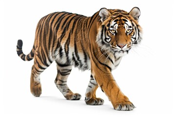Fototapeta premium A tiger is walking on a white background