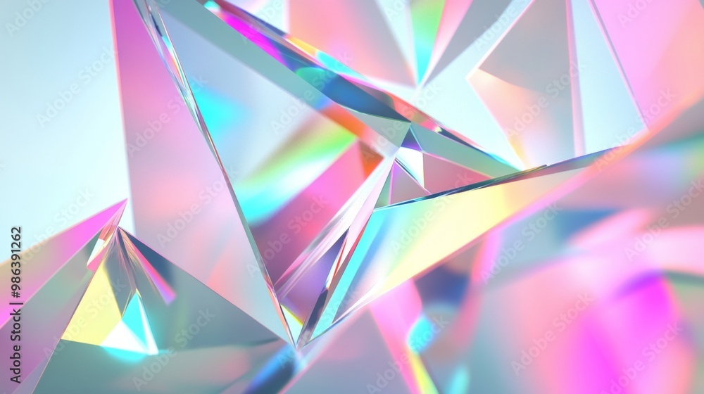 Poster shimmering crystal prisms create mesmerizing patterns, reflecting light in vibrant colors. modern ge