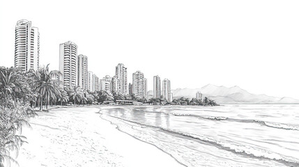 Fototapeta premium Puntarenas, Costa, black and white pen pencil hand-drawn effect drawing illustration for travel poster, card, wallpaper, backdrop or banner. Modern, clear, artistic and simple