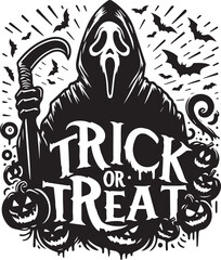 Trick or treat Halloween typography design silhouette vector illustration isolated on a white background