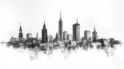 Naklejka premium Radom, Poland, black and white pen pencil hand-drawn effect drawing illustration for travel poster, card, wallpaper, backdrop or banner. Modern, clear, artistic and simple