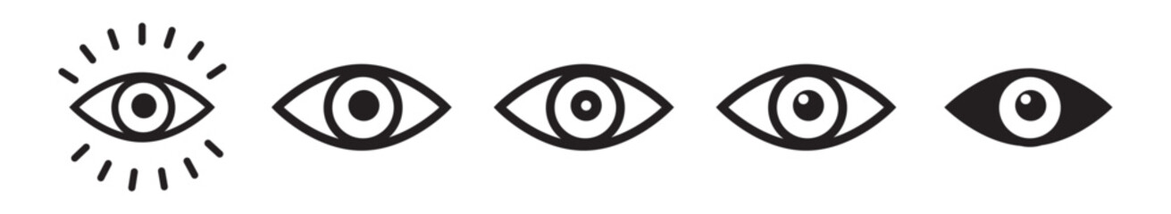 Eye Icon Set - Eyesight Symbols, Retina Scan, Simple Eye Silhouettes Collection - Stock Vector