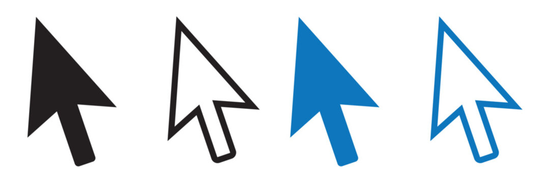 Computer mouse click pointer cursor arrow flat icon set for apps and websites. Vector isolated element.