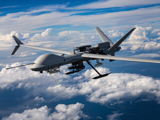 Obraz premium Military Drone Soaring Above the Clouds