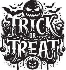 Trick or treat Halloween typography design silhouette vector illustration isolated on a white background