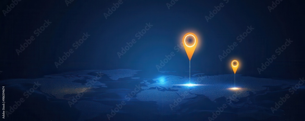 Poster global map with glowing location pins representing data connections.