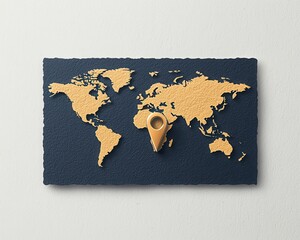 Stylish world map with a location pin, minimalist design on white background.