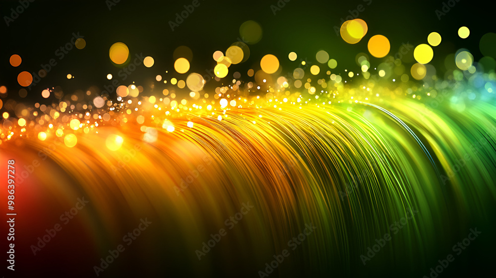Poster vibrant colorful wave with bright bokeh lights creating an artistic abstract background design