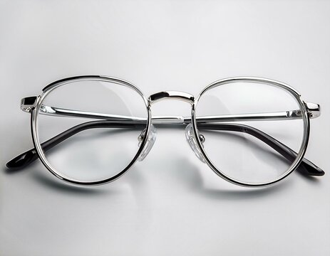 Minimalistische Brille mit Metallrahmen isoliert auf wei&szlig;em Hintergrund