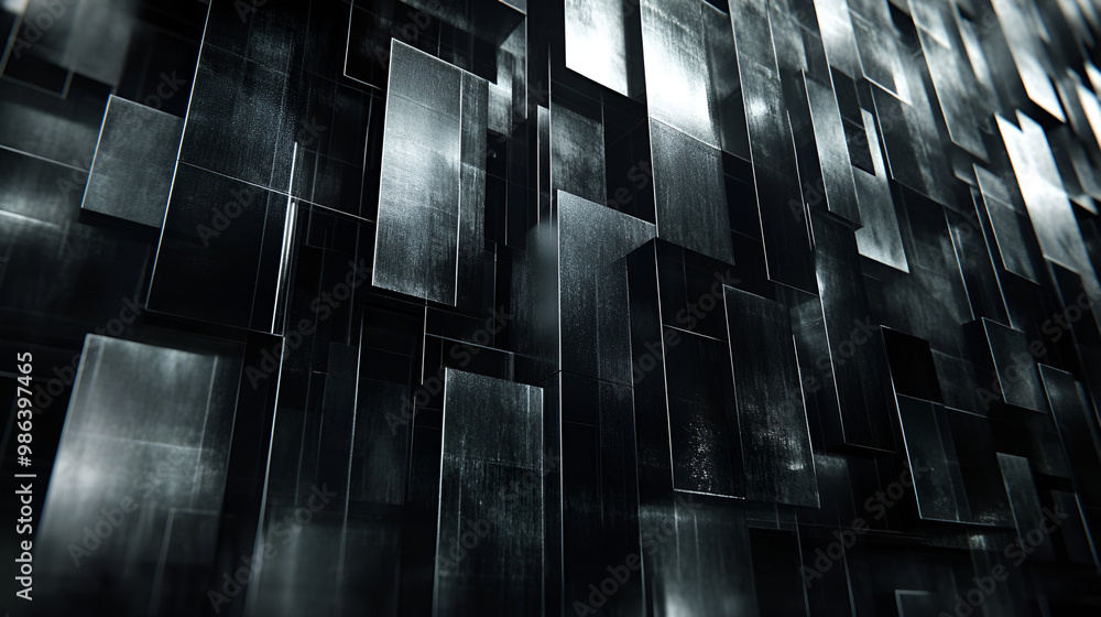 Aufkleber abstract metallic background with overlapping rectangles creating a texture in shades of gray and bl