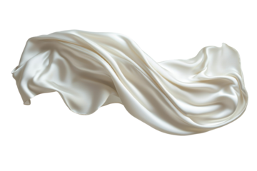 Flowing white silk fabric in motion, with smooth and soft texture. The luxurious fabric drapes elegantly, creating a sense of fluidity and grace. Isolated on transparent background, png.