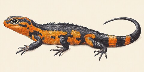 Fototapeta premium lizard with Black and Orange maintaining the natural pattern of its scales