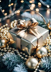 christmas gifts, wrapped gifts, gift boxes, golden gifts, festive gifts, holiday gifts, christmas decorations, gift wrapping, present, bow, ribbon, gift tag, golden ornaments