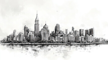 Obraz premium Rivera, Uruguay, black and white pen pencil hand-drawn effect drawing illustration for travel poster, card, wallpaper, backdrop or banner. Modern, clear, artistic and simple