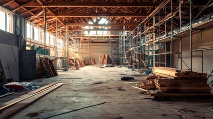 Renovation Site Highlighting Wooden Structures