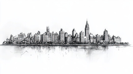 Obraz premium Rivera, Uruguay, black and white pen pencil hand-drawn effect drawing illustration for travel poster, card, wallpaper, backdrop or banner. Modern, clear, artistic and simple