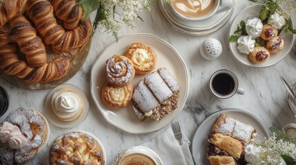 Delectable Pastries and Coffee Spread