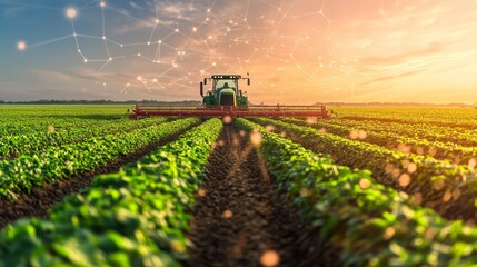 Smart Agriculture  Tractor Harvesting Crops with Network Connection