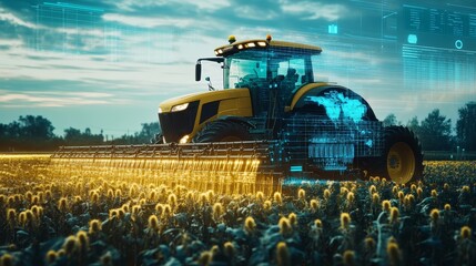 Modern Agricultural Tractor with Digital Interface and Data Analytics in a Field