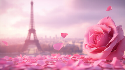 Pink Rose Petals with Eiffel Tower in the Background