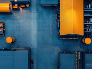 Aerial view of a smart factory, optimized for high-volume production and speed