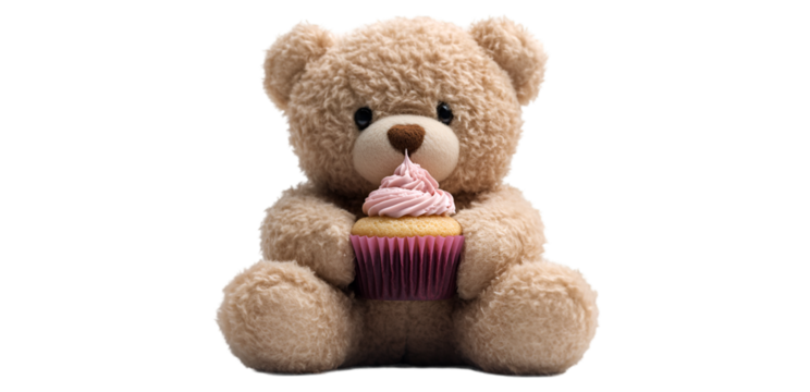 a teddy bear holding a cupcake. - Powered by Adobe