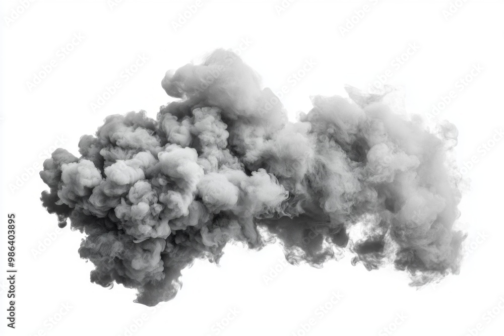 Poster dense cloud of gray smoke rises gracefully, blending into the bright white backdrop. the soft edges 