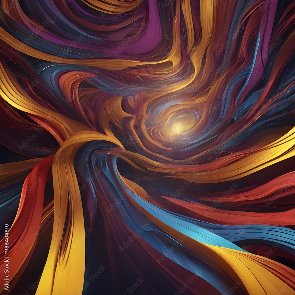 Poster abstract red fractal background with flowing lines and vibrant colors, creating a futuristic, energe