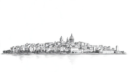 Saint Johns, Antigua, black and white pen pencil hand-drawn effect drawing illustration for travel poster, card, wallpaper, backdrop or banner. Modern, clear, artistic and simple