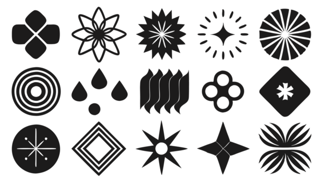 set of black and white flowers