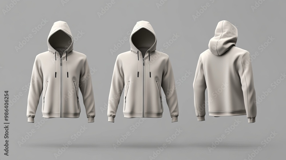 Aufkleber hooded jacket mockup displayed from front side and back views a 3d rendering suitable for showcasing