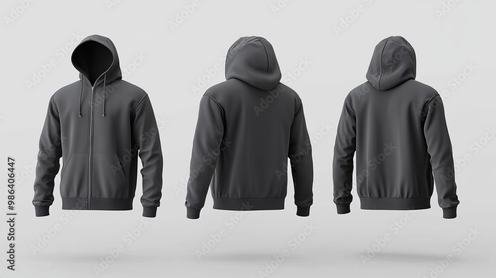 Poster hooded jacket mockup displayed from front side and back views a 3d rendering suitable for showcasing