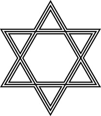 Star David. Judaism symbol. Six pointed geometric star. Symbol of interaction between heaven and earth, spiritual and material. Hexagram figure.