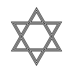 Star David. Judaism symbol. Six pointed geometric star. Symbol of interaction between heaven and earth, spiritual and material. Hexagram figure.