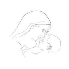 Mary with Jesus. Personification motherly love, mercy and protection. Jesus in Mary's arms.