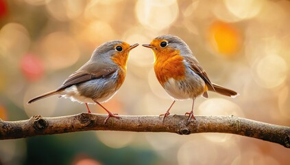 Fototapeta premium Two beautiful birds, ro appreciate the beauty of springtime in their natural habitat sitting on branch