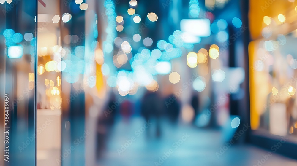 Aufkleber pedestrian mall with blurred abstract background bokeh effects create a vibrant and dynamic scene gr