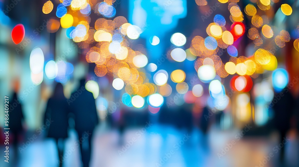 Poster pedestrian mall with blurred abstract background bokeh effects create a vibrant and dynamic scene gr