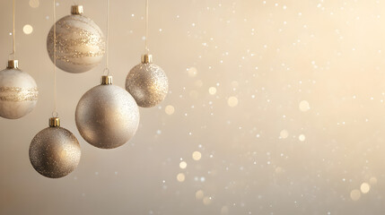 un fondo claro con espacio de copia y elegantes esferas colgante para diseño navideño o celebracion o decoracion