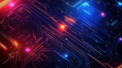 Fototapeta premium Technology background with abstract geometric shapes and glowing circuits -