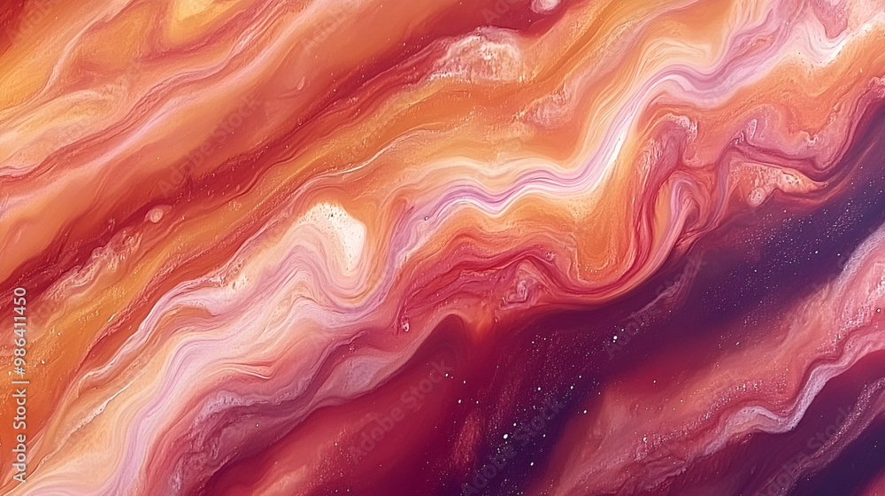 Poster fluid swirls of orange and pink hues create an abstract composition evoking movement and depth in vi