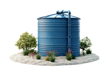 Rainwater harvesting system with overflow protection, sustainable and efficient, ,Isolated on transparent background