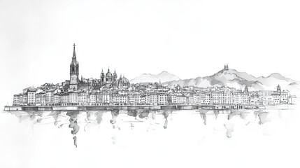 Fototapeta premium San Sebastin, Spain, black and white pen pencil hand-drawn effect drawing illustration for travel poster, card, wallpaper, backdrop or banner. Modern, clear, artistic and simple